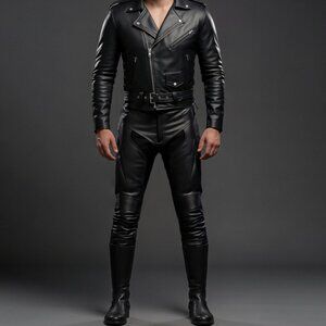 RIDERACT® Mens Leather Biker Jacket Brando Style Motorcycle CE Armor Black NEW